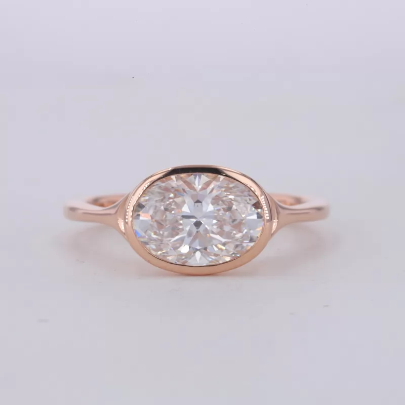 10.1×7.25mm Oval Cut Lab Grown Diamond Bezel Set 10K Rose Gold Solitaire Engagement Ring