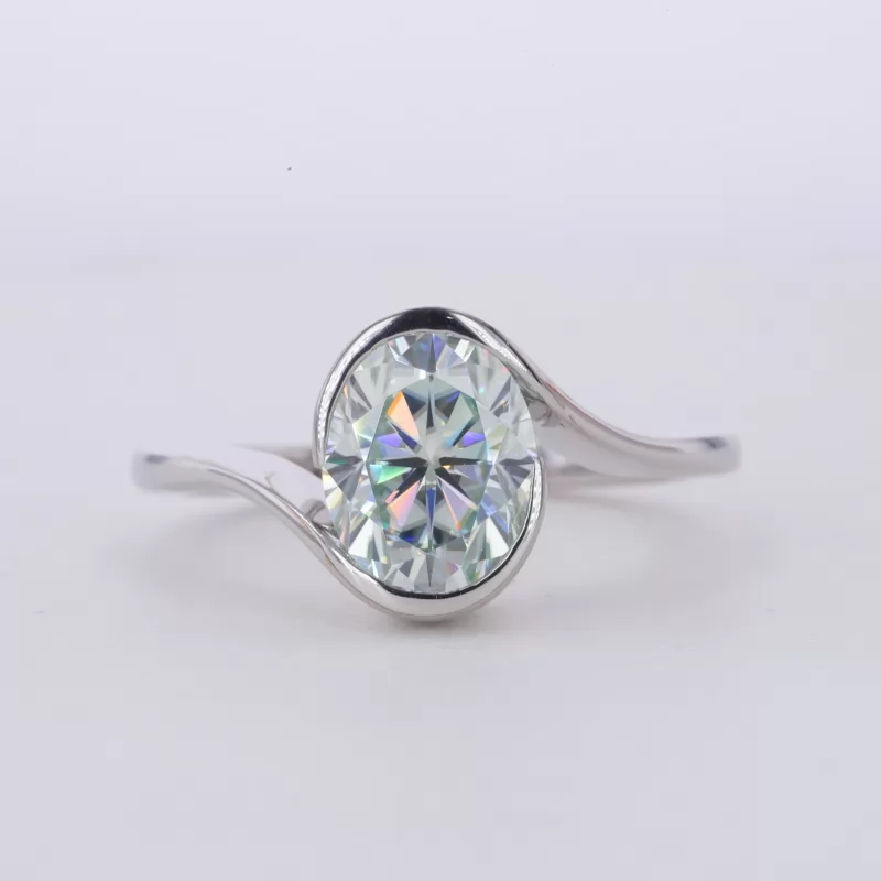 8×10mm Oval Cut Blue Moissanite S925 Sterling Silver Tension Set Engagement Ring