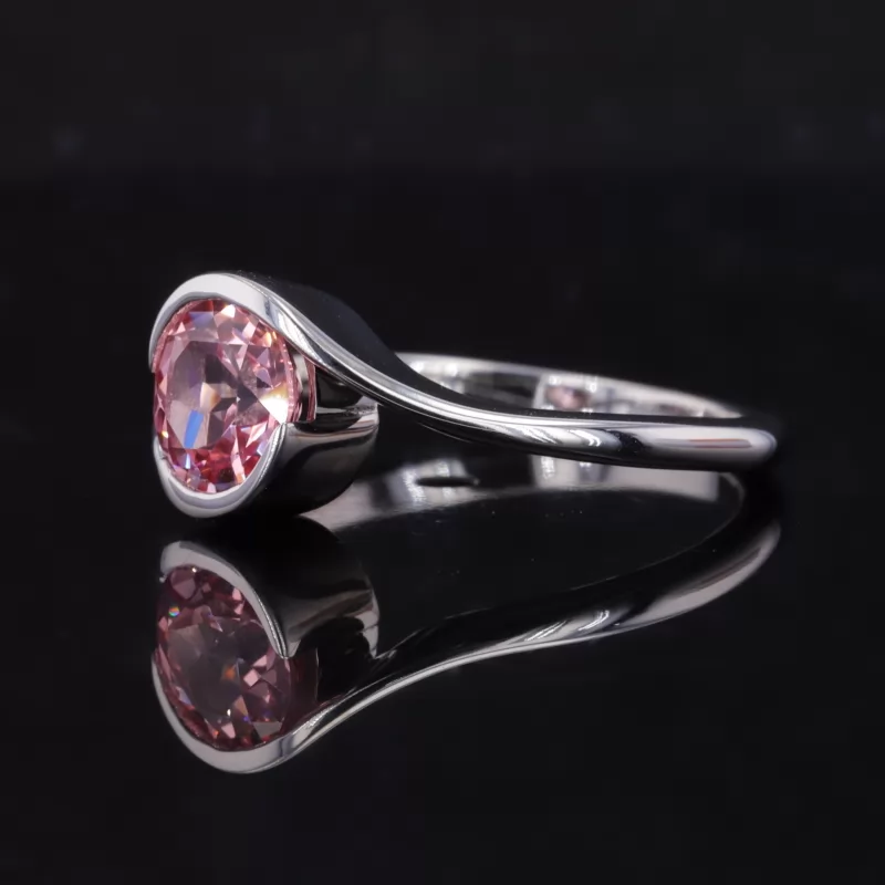 7mm Round Brilliant Cut Lab Grown Padparadscha Pink Sapphire S925 Sterling Silver Tension Set Engagement Ring