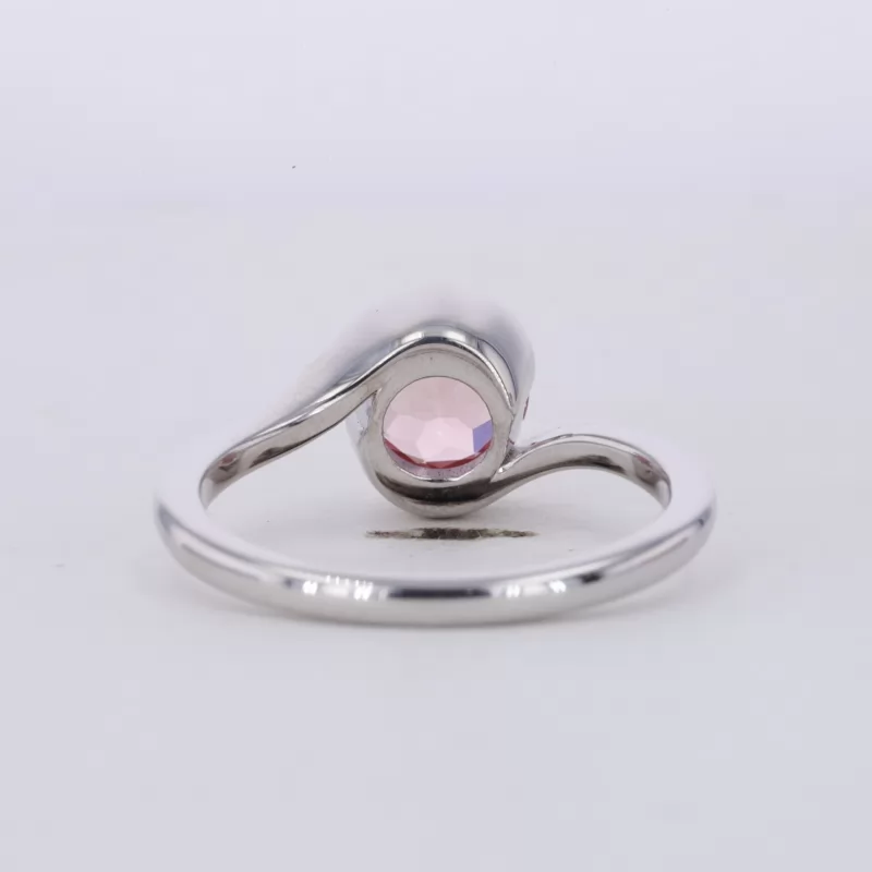 7mm Round Brilliant Cut Lab Grown Padparadscha Pink Sapphire S925 Sterling Silver Tension Set Engagement Ring