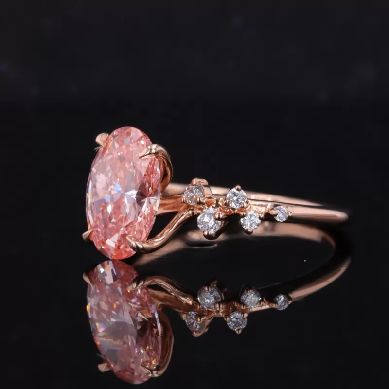 9.99×7.18mm Oval Cut Pink Color Lab Grown Diamond With Side Lab Grown Diamond 14K Rose Gold Engagement Ring