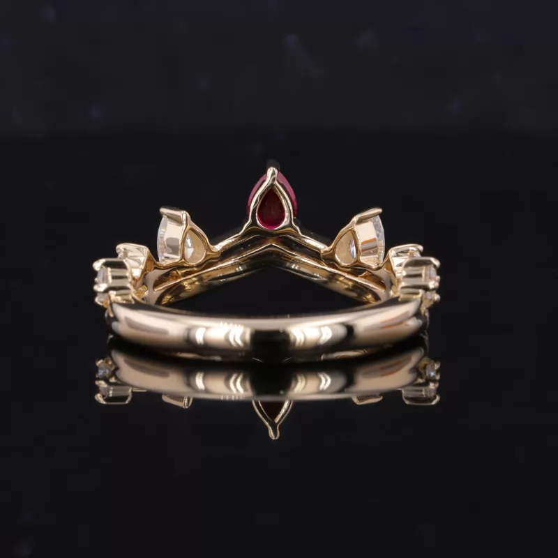 3×4mm Pear Cut Lab Grown Ruby 10K Yellow Gold Vintage Engagement Ring