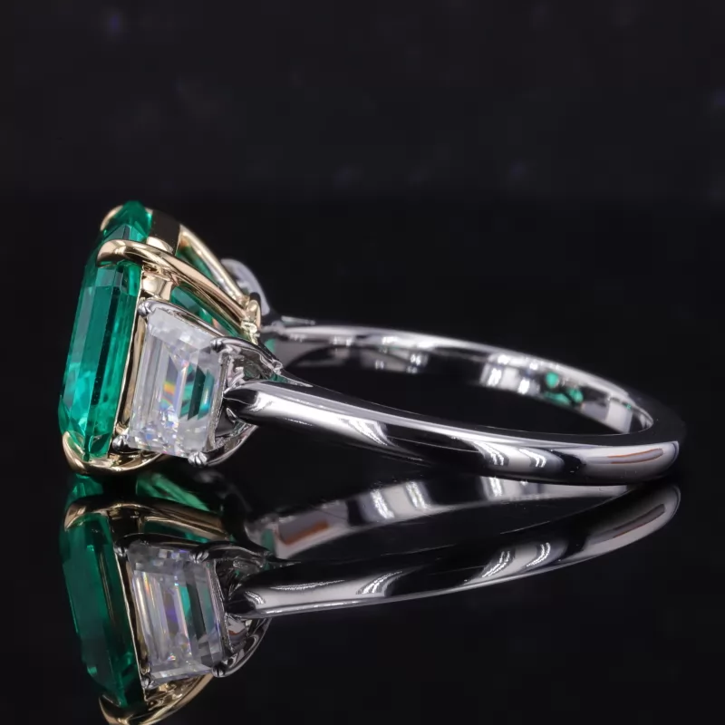 11×11mm Asscher Cut Lab Grown Emerald 14K White Gold Three Stone Engagement Ring