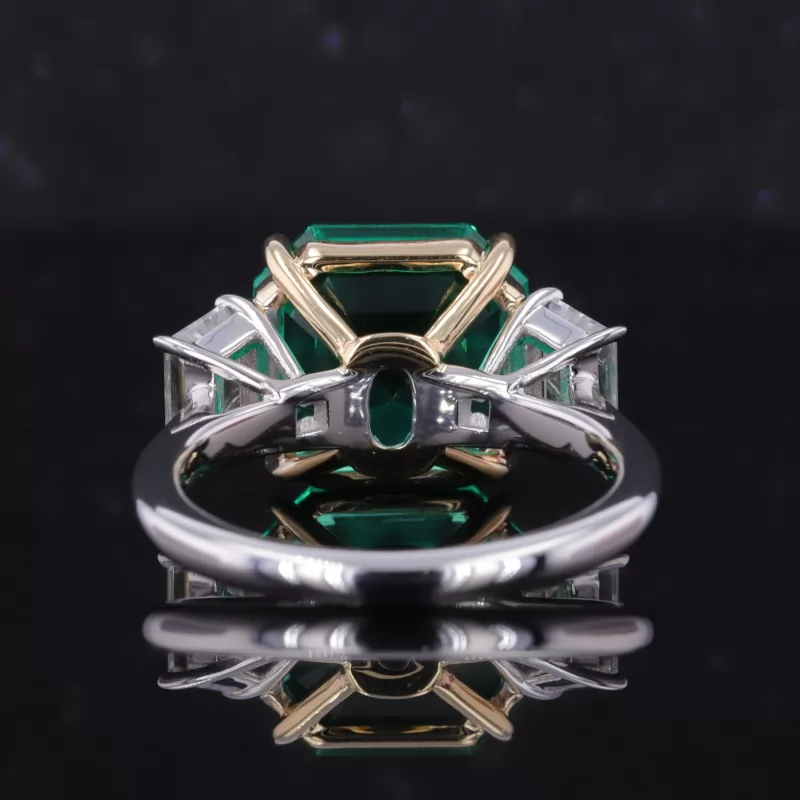 11×11mm Asscher Cut Lab Grown Emerald 14K White Gold Three Stone Engagement Ring