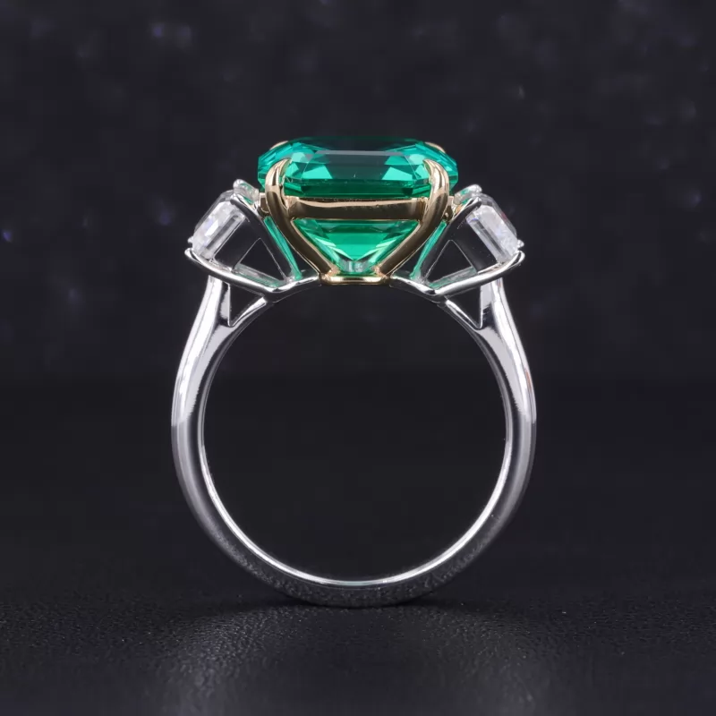 11×11mm Asscher Cut Lab Grown Emerald 14K White Gold Three Stone Engagement Ring