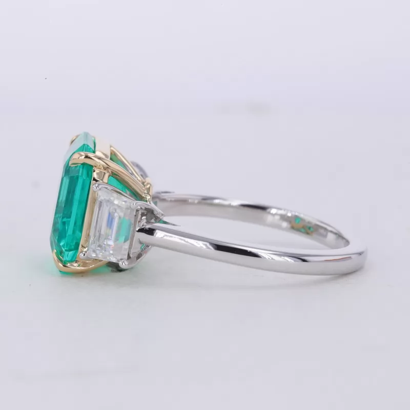 11×11mm Asscher Cut Lab Grown Emerald 14K White Gold Three Stone Engagement Ring