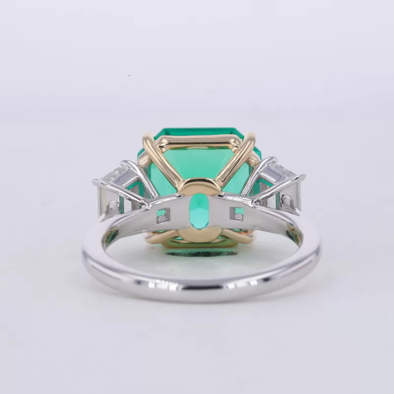 11×11mm Asscher Cut Lab Grown Emerald 14K White Gold Three Stone Engagement Ring