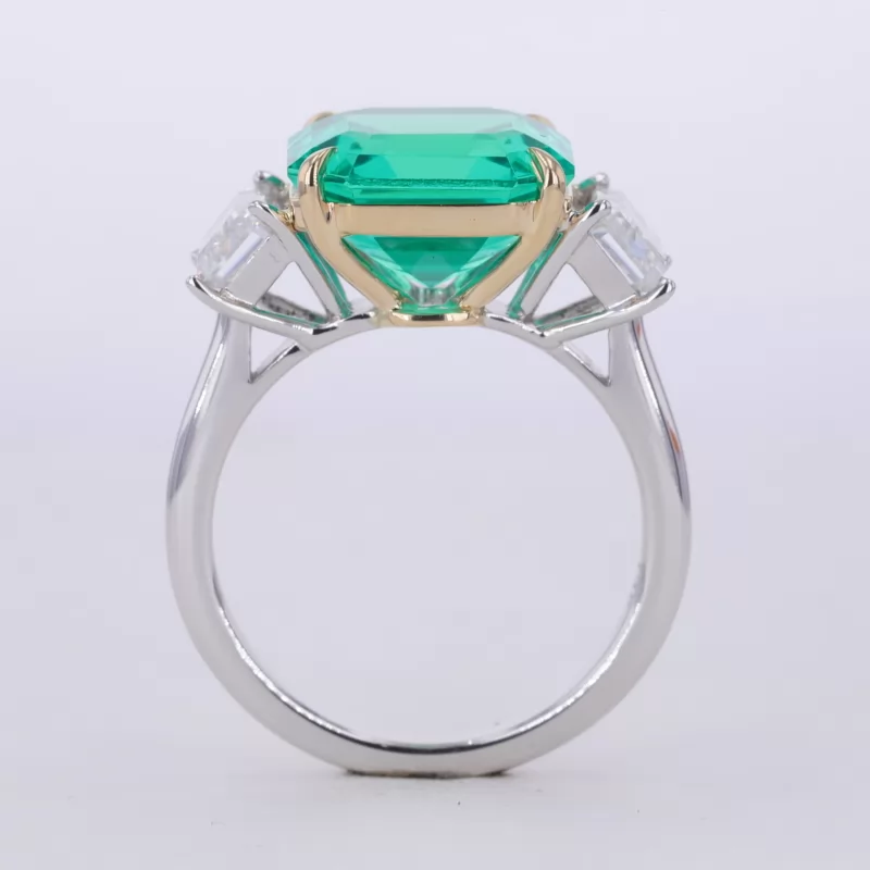 11×11mm Asscher Cut Lab Grown Emerald 14K White Gold Three Stone Engagement Ring