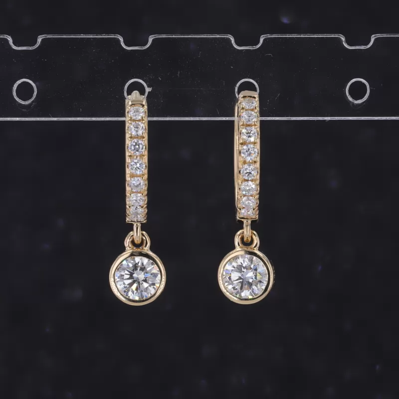 4mm Round Brilliant Cut Lab Grown Diamond Bezel Set 14K Yellow Gold Diamond Earrings