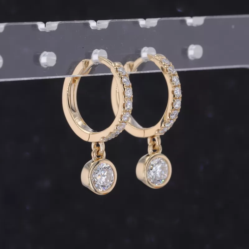 4mm Round Brilliant Cut Lab Grown Diamond Bezel Set 14K Yellow Gold Diamond Earrings