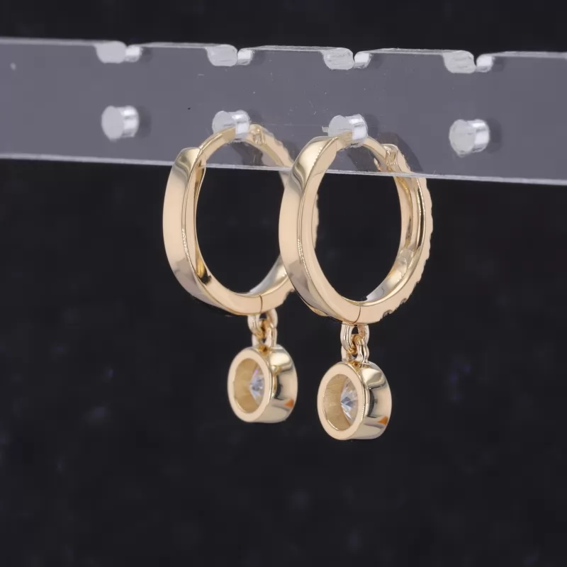 4mm Round Brilliant Cut Lab Grown Diamond Bezel Set 14K Yellow Gold Diamond Earrings