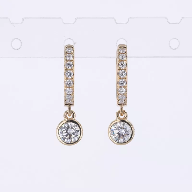 4mm Round Brilliant Cut Lab Grown Diamond Bezel Set 14K Yellow Gold Diamond Earrings