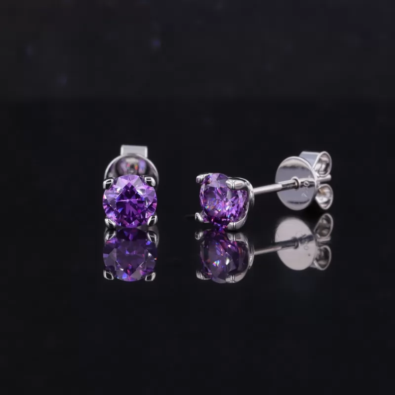 4.5mm Round Brilliant Cut Purple Cubic Zirconia 18K White Gold Diamond Stud Earrings