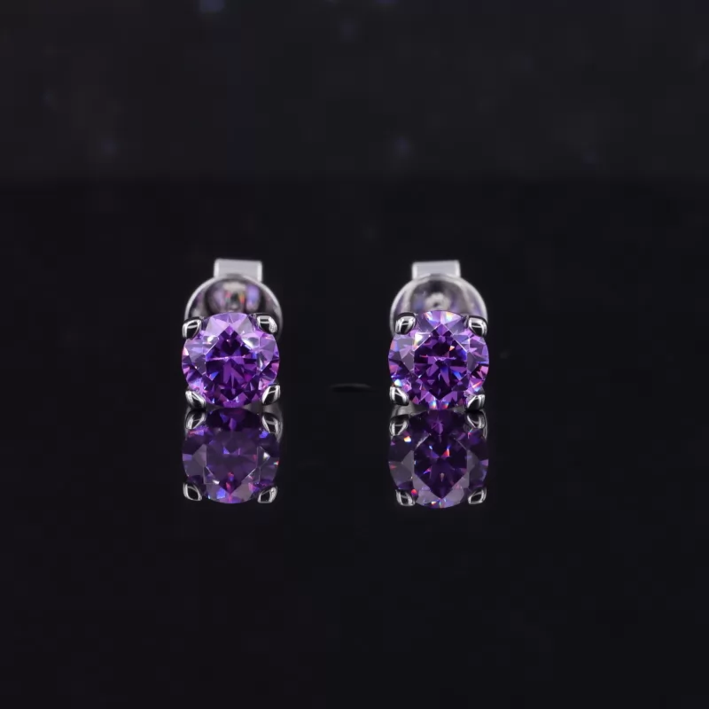 4.5mm Round Brilliant Cut Purple Cubic Zirconia 18K White Gold Diamond Stud Earrings