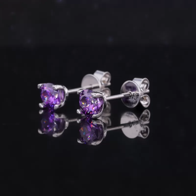 4.5mm Round Brilliant Cut Purple Cubic Zirconia 18K White Gold Diamond Stud Earrings