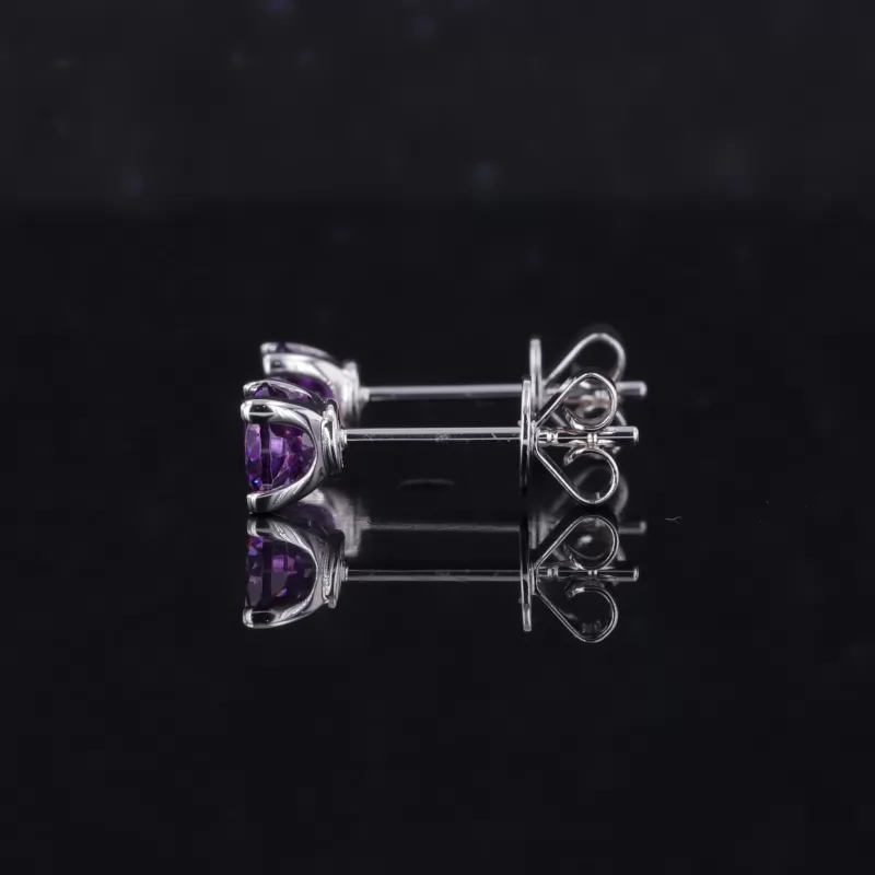 4.5mm Round Brilliant Cut Purple Cubic Zirconia 18K White Gold Diamond Stud Earrings