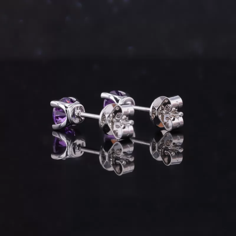 4.5mm Round Brilliant Cut Purple Cubic Zirconia 18K White Gold Diamond Stud Earrings