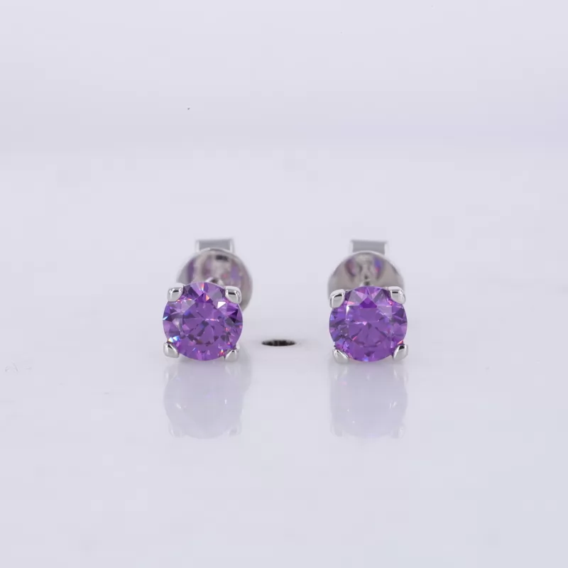 4.5mm Round Brilliant Cut Purple Cubic Zirconia 18K White Gold Diamond Stud Earrings