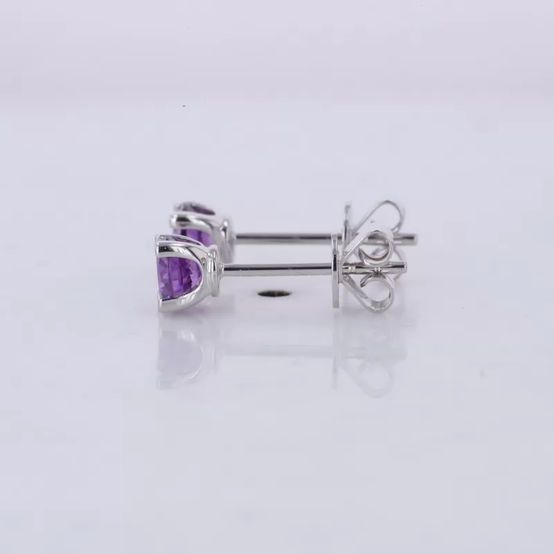 4.5mm Round Brilliant Cut Purple Cubic Zirconia 18K White Gold Diamond Stud Earrings