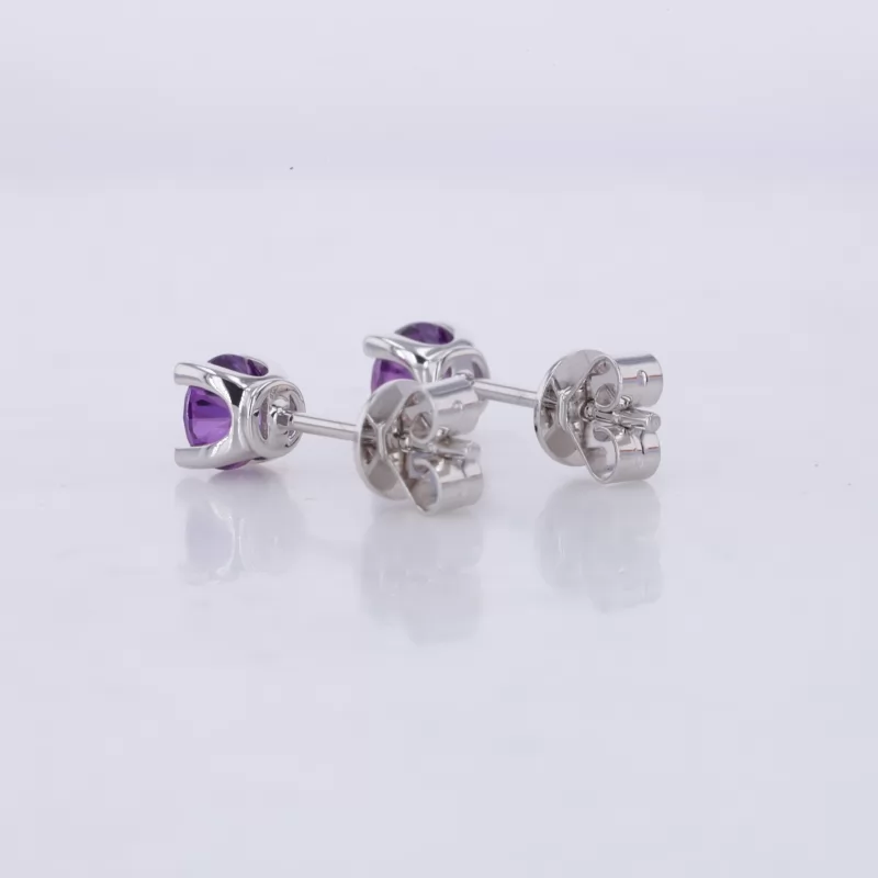 4.5mm Round Brilliant Cut Purple Cubic Zirconia 18K White Gold Diamond Stud Earrings