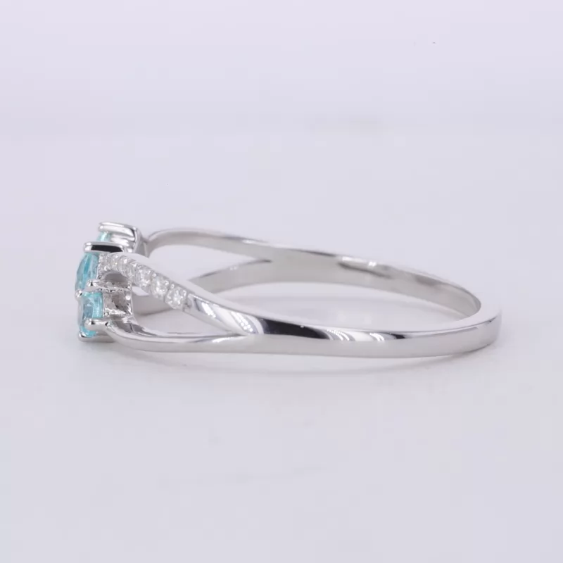 4mm Round Brilliant Cut Lab Grown Paraiba Sapphire S925 Sterling Silver Three Stone Engagement Ring