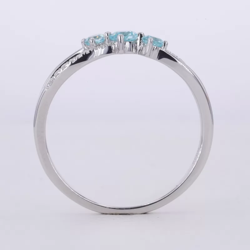 4mm Round Brilliant Cut Lab Grown Paraiba Sapphire S925 Sterling Silver Three Stone Engagement Ring