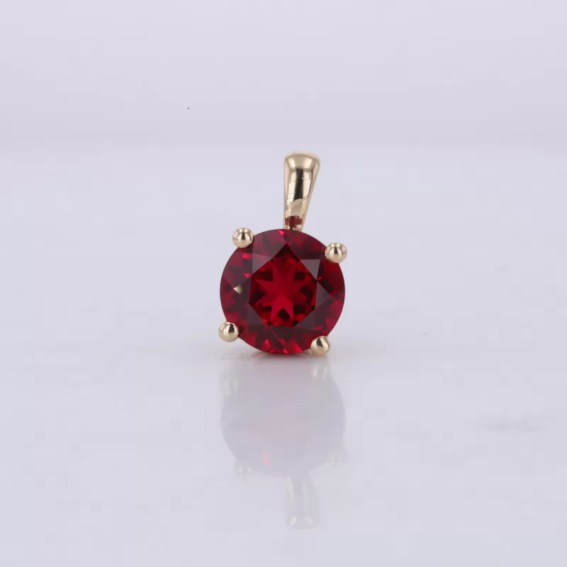 7mm Round Brilliant Cut Lab Grown Ruby 14K Yellow Gold Diamond Pendant