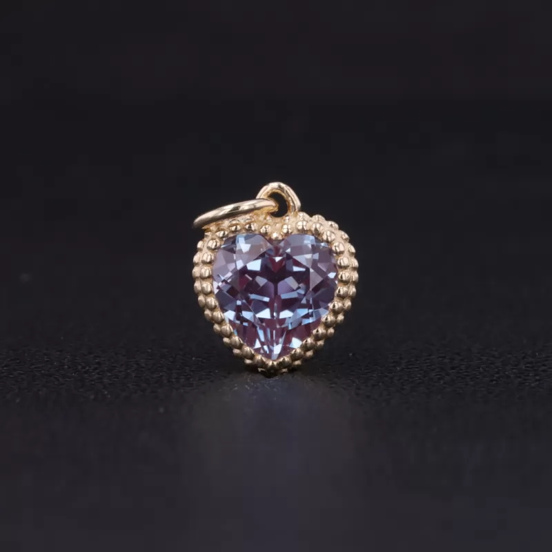 6×6mm Heart Cut Lab Grown Alexandrite Sapphire Bezel Set 10K Yellow Gold Diamond Pendant