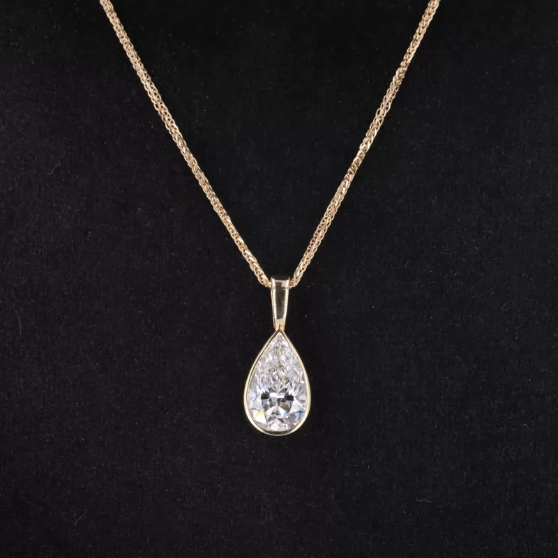 12.03×7.25×4.55mm 2.25ct Pear Cut Lab Grown Diamond Bezel Set 18K Yellow Gold Diamond Pendant Necklace