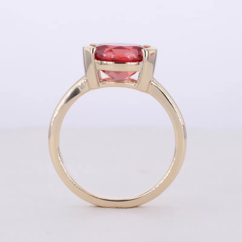 8×10mm Oval Cut Lab Grown Ruby 10K Yellow Gold Tension Set Engagement Ring