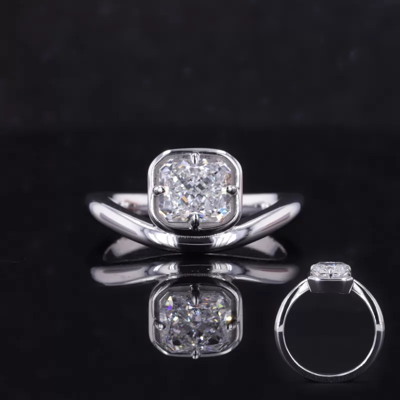 6.25×5.48mm Radiant Cut Lab Grown Diamond 10K White Gold Solitaire Engagement Ring