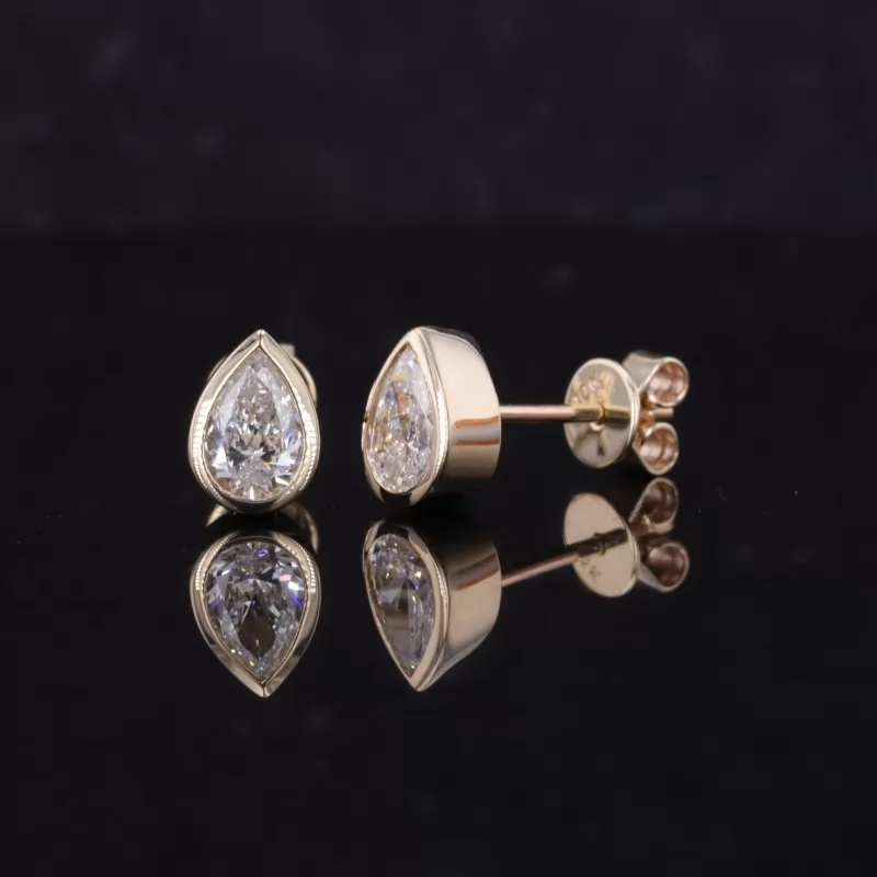 4×6mm Pear Cut Lab Grown Diamond Bezel Set 10K Yellow Gold Diamond Stud Earrings