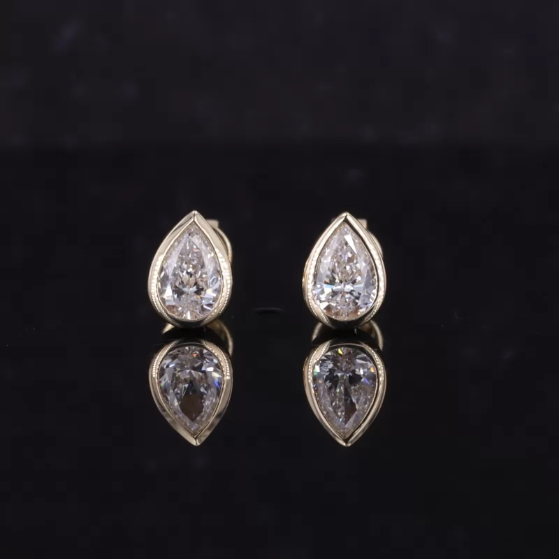 4×6mm Pear Cut Lab Grown Diamond Bezel Set 10K Yellow Gold Diamond Stud Earrings