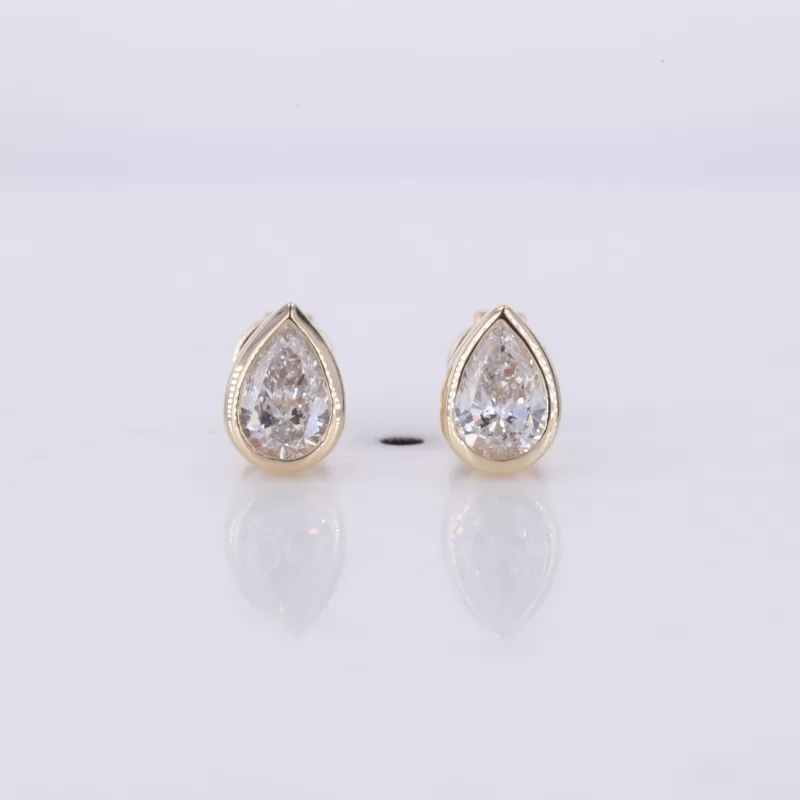 4×6mm Pear Cut Lab Grown Diamond Bezel Set 10K Yellow Gold Diamond Stud Earrings