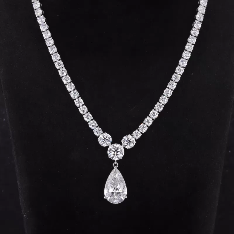 18.26×11.2mm Pear Cut Lab Grown Diamond 18K White Gold Diamond Pendant Necklace
