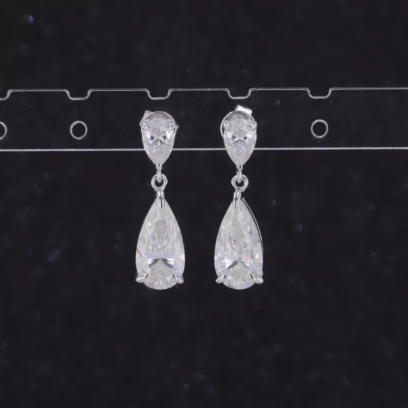 6×12mm Pear Cut Moissanite 10K White Gold Diamond Earrings