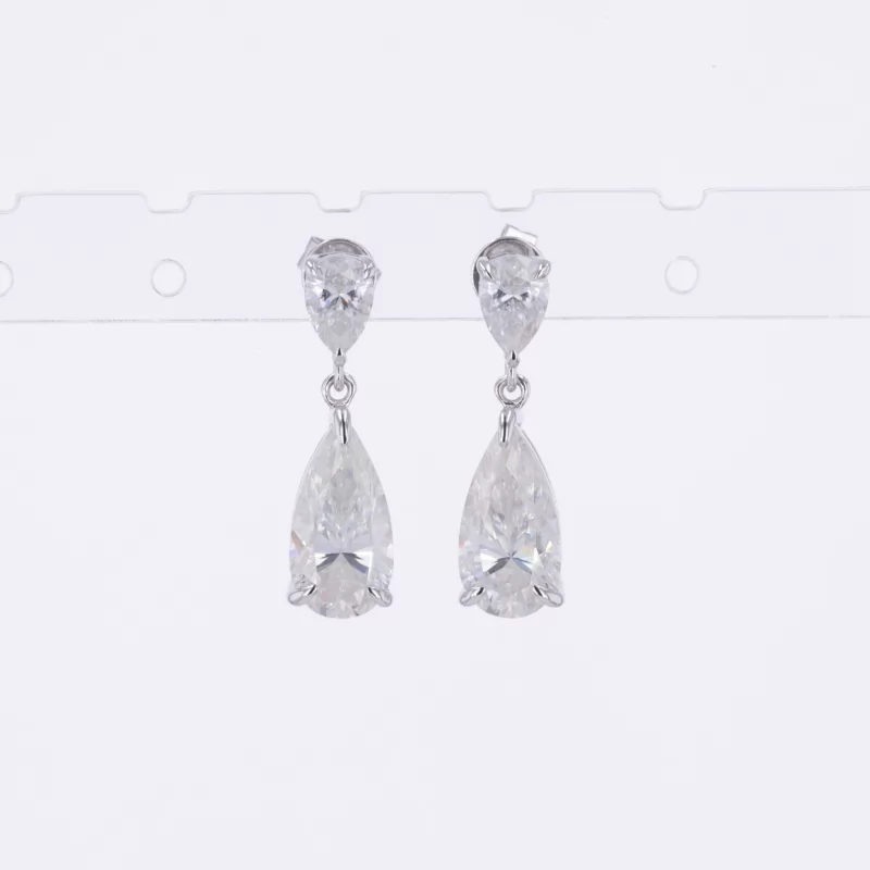 6×12mm Pear Cut Moissanite 10K White Gold Diamond Earrings