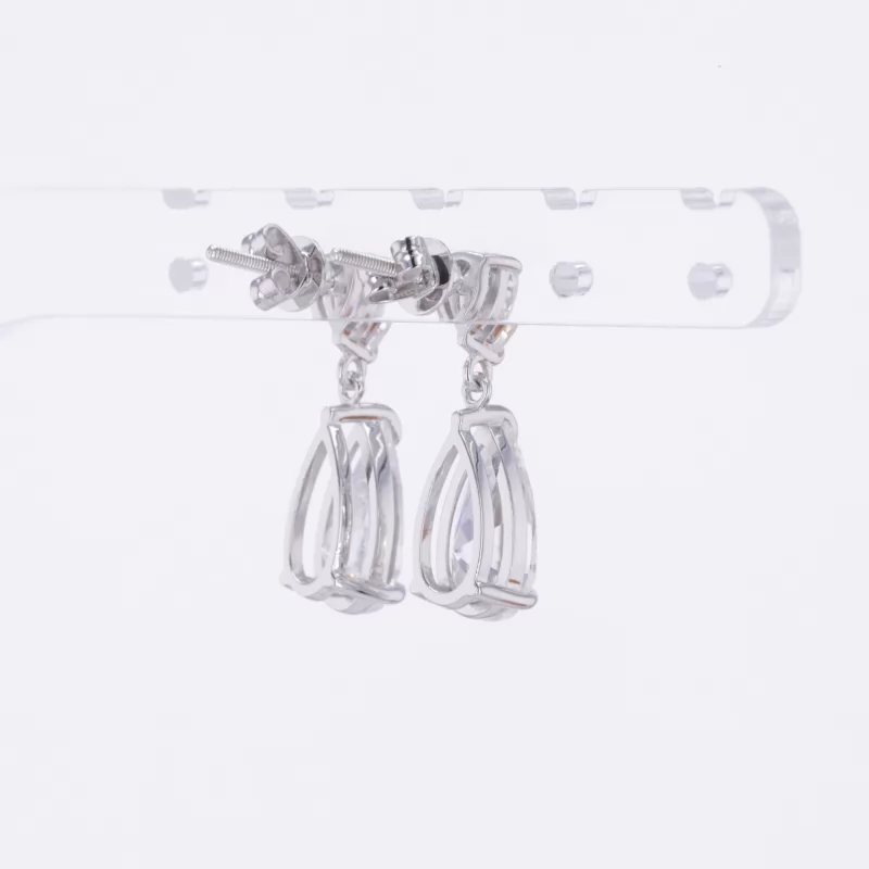 6×12mm Pear Cut Moissanite 10K White Gold Diamond Earrings