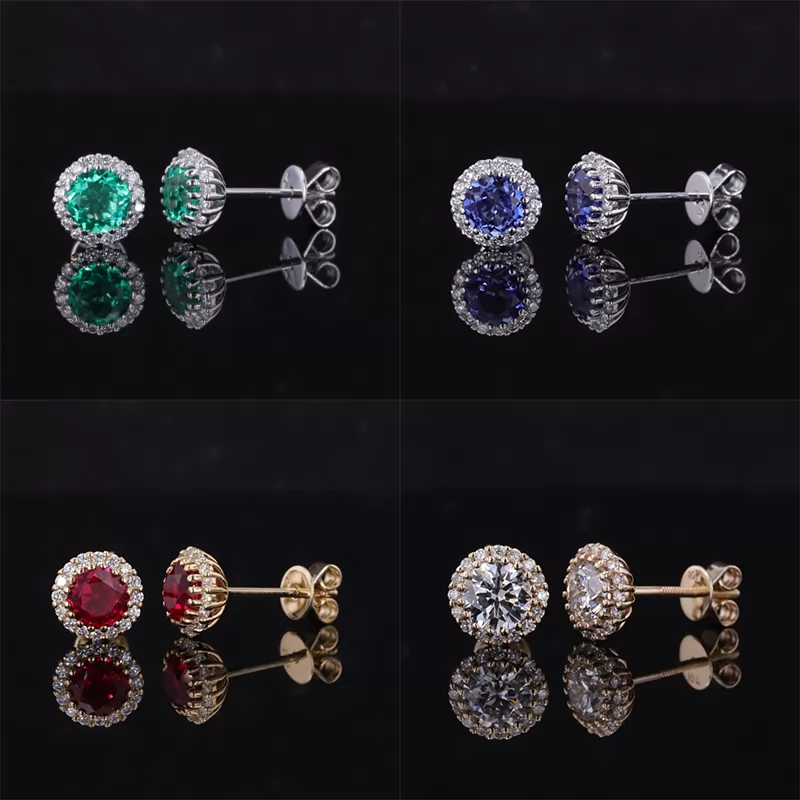 5mm Round Brilliant Cut Lab Gemstones Halo Set Diamond Stud Earrings