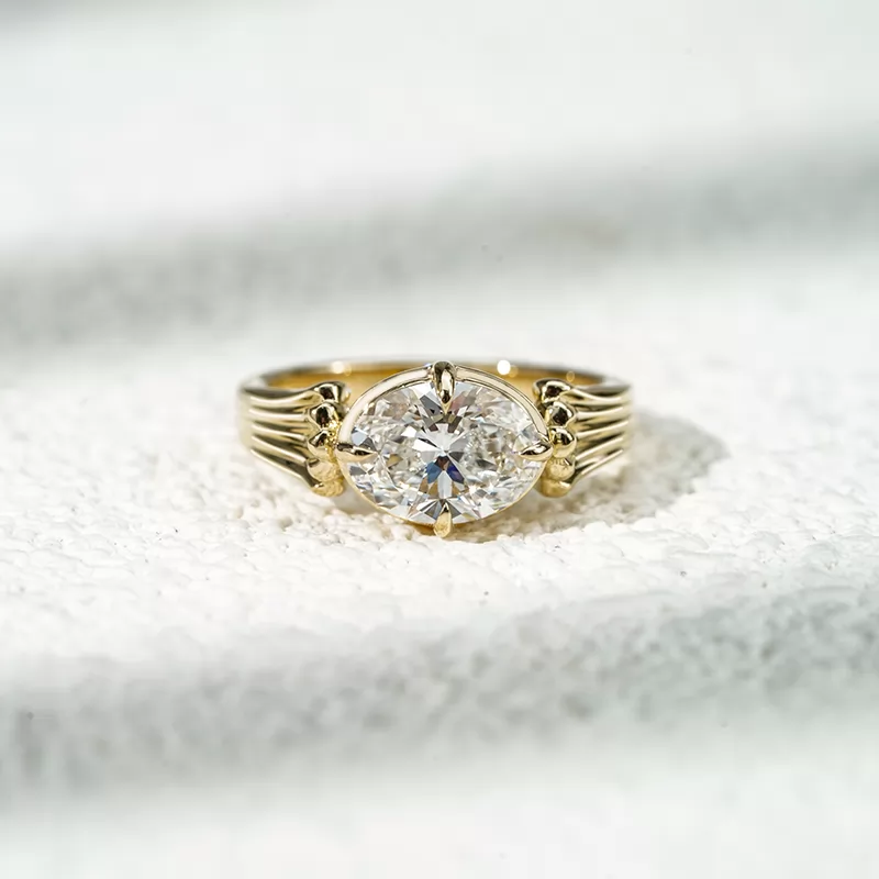9.03×6.66mm Oval Cut Lab Grown Diamond 10K Yellow Gold Solitaire Engagement Ring