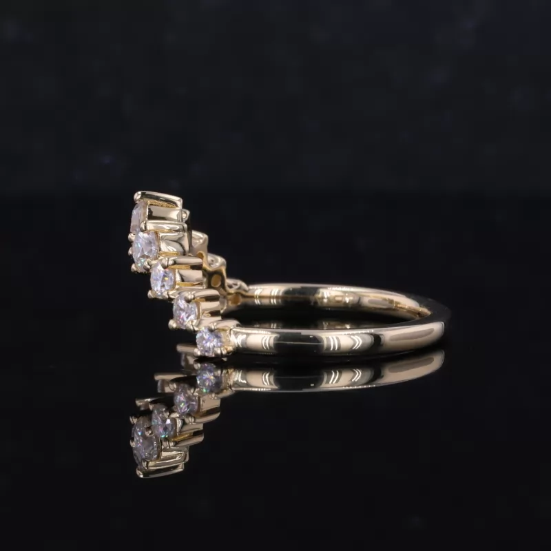Curved Type Round Brilliant Cut Lab Diamond Ring 10K Yellow Gold Anniversary Rings