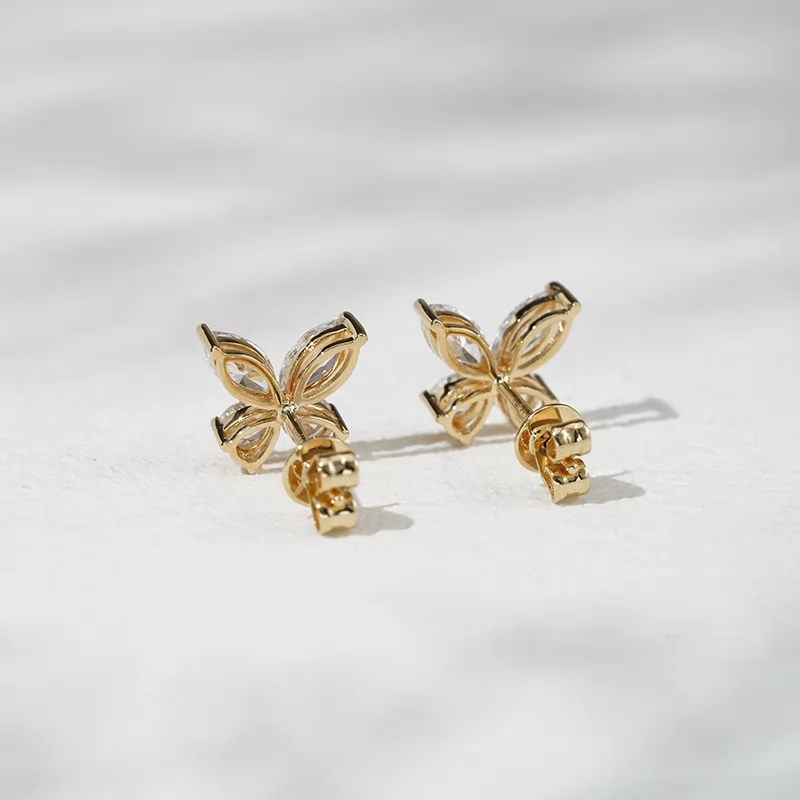 3×6mm Marquise Cut & 3×4mm Pear Cut Lab Grown Diamond Butterfly Shape 18K Gold Diamond Stud Earrings