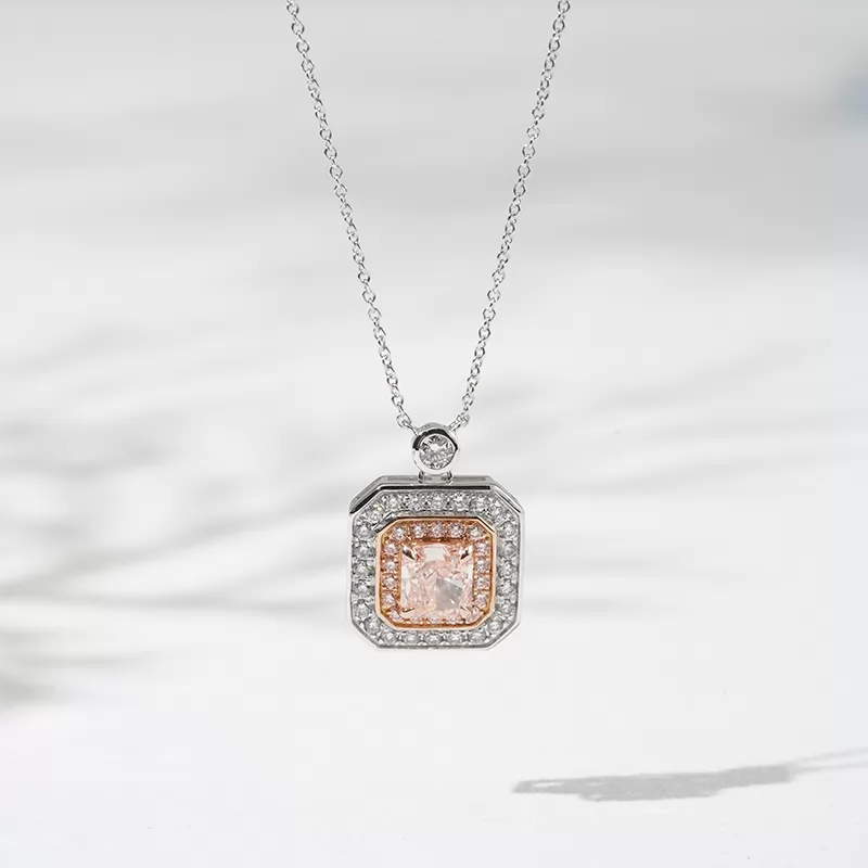 1.0 Carat Radiant Cut Pink Lab Grown Diamond Pendant 18K Gold Necklace