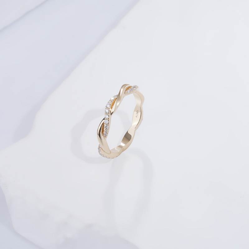 Twist Type 1.0 Round Brilliant Cut Lab Diamond Ring 14K Yellow Gold Anniversary Rings