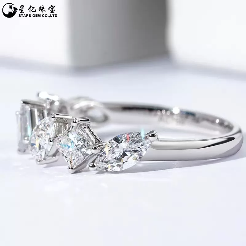 Unique Jewelry 18K White Gold with Fancy Shape Lab Diamond Eternity Wedding Ring
