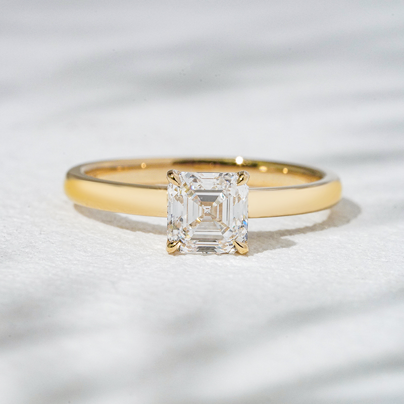 18K Gold with 1 carat Asscher Cut Lab Grown Diamond Solitaire Engagement Ring