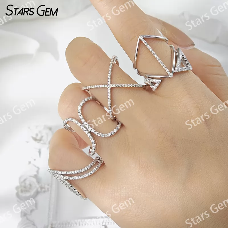 Round Brilliant Cut Moissanite S925 Sterling Silver Fancy Design Eternity Wedding Ring