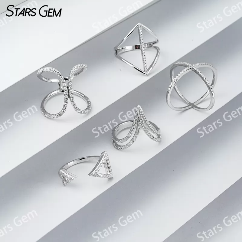 Round Brilliant Cut Moissanite S925 Sterling Silver Fancy Design Eternity Wedding Ring