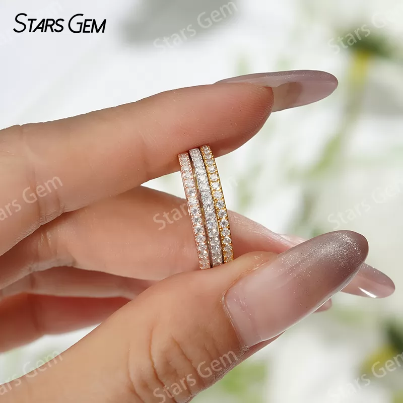1.5mm Round Brilliant Cut Moissanite S925 Sterling Silver Diamond Eternity Ring