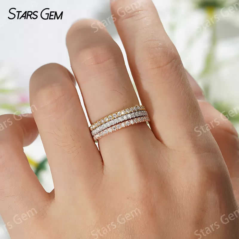 1.5mm Round Brilliant Cut Moissanite S925 Sterling Silver Diamond Eternity Ring